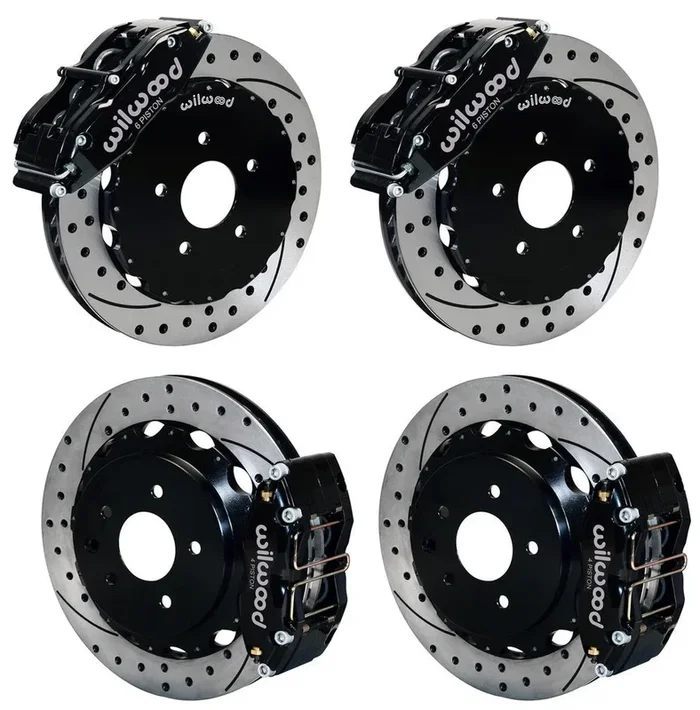 03-09 NISSAN 350Z FULL DISC BRAKE KIT,13″ DRILLED ROTORS,BLACK CALIPERS