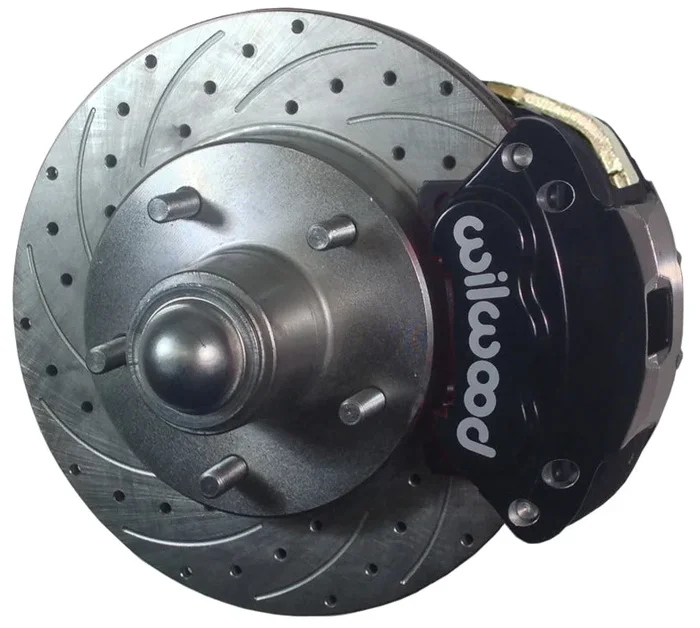 55-57 CHEVY DISC BRAKE CONVERSION KIT,11″ DRILLED ROTORS,D154 BLACK WIL CALIPERS