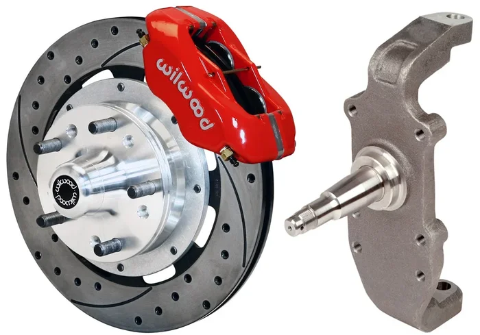 55-57 CHEVY FRONT DISC BRAKE KIT,2″ DROP SPINDLES,12″ DRILLED,RED