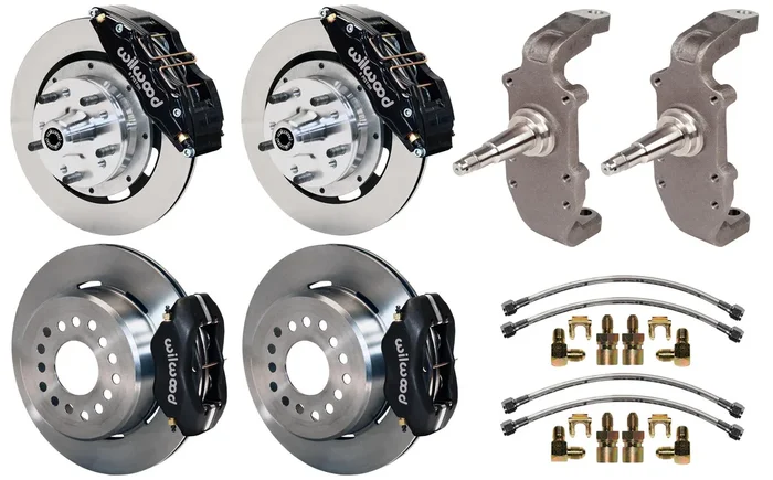 55-57 CHEVY FULL DISC BRAKE KIT,2″ DROP SPINDLES,DP6,12″ ROTORS,BLACK