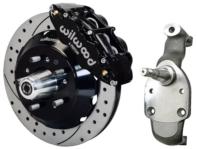 58-70 IMPALA,FRONT DISC BRAKE KIT,2″ DROP SPINDLES,13″ DRILLED,BLACK