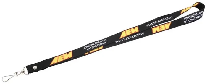 AEM Black Lanyard 3/4in x 36in w/ Swivel Clip – Red / Yellow AEM Logo
