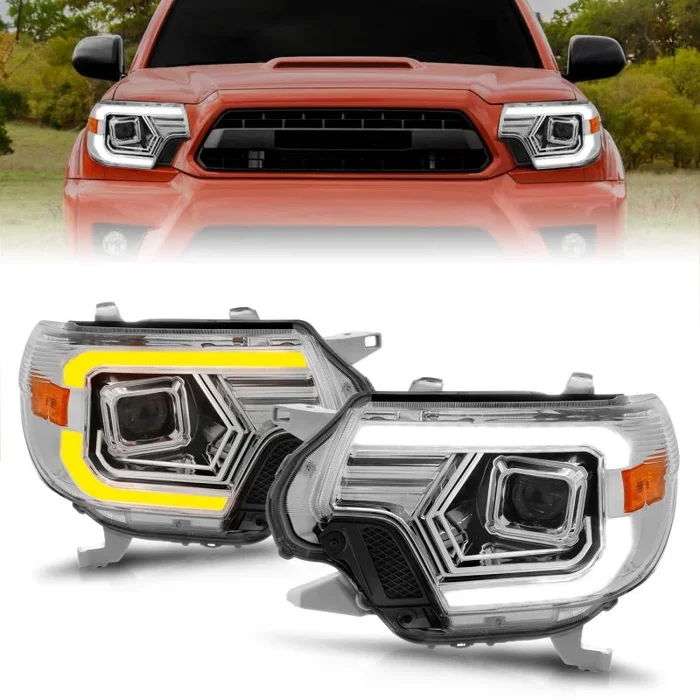 ANZO 12-15 Toyota Tacoma Projector Headlights – w/ Light Bar Switchback Chrome Housing