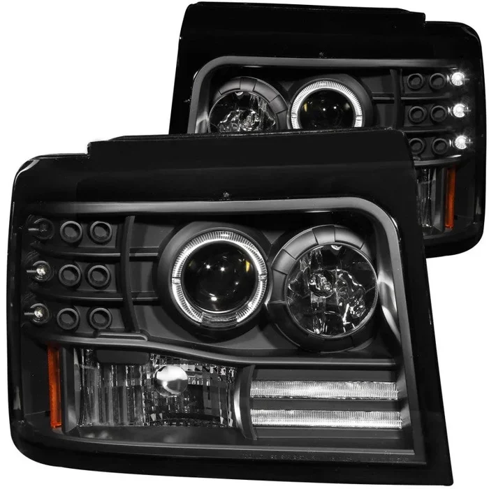 ANZO 1992-1996 Ford F-150 Projector Headlights w/ Halo Black w/ Side Markers and Parking Lights15.8 lb