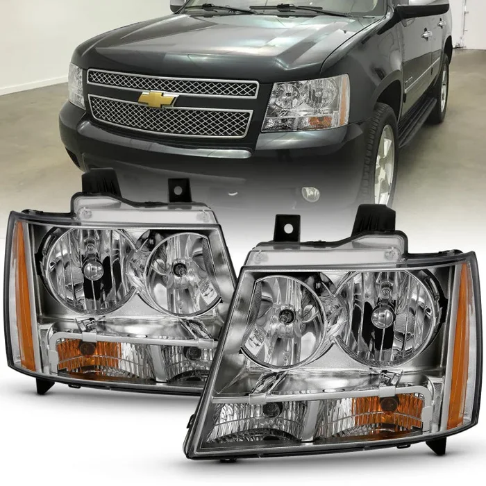 ANZO 2007-2014 Chevy Tahoe Crystal Headlight Chrome Amber(OE)
