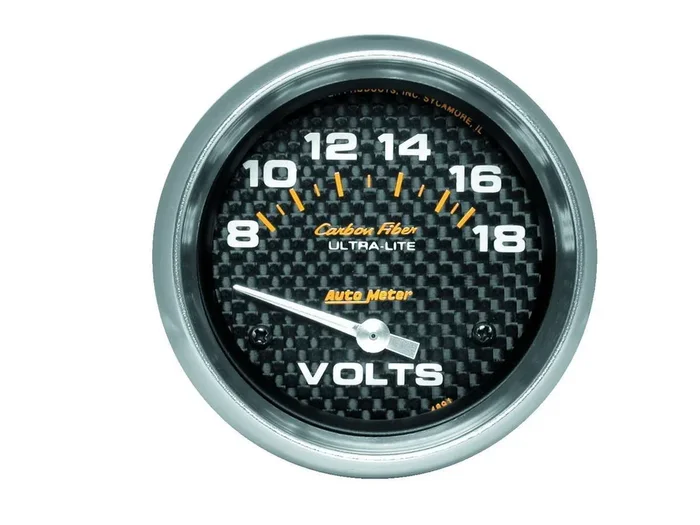 Autometer Auto Meter Carbon Fiber Series 2-5/8″ Short Sweep 8-18 Volt Electric Voltmeter Gauge