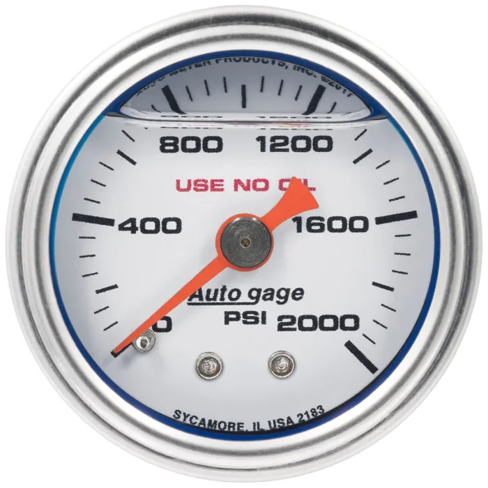 Autometer AutoGage 1.5in Liquid Filled Mechanical 0-2000 PSI Fuel Pressure Gauge – White