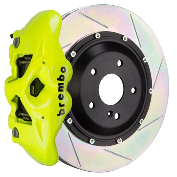 Brembo 11-18 Cayenne Turbo Rear GT BBK 4 Piston Cast 380×28 2pc Rotor Slotted Type1 – Fluo. Yellow