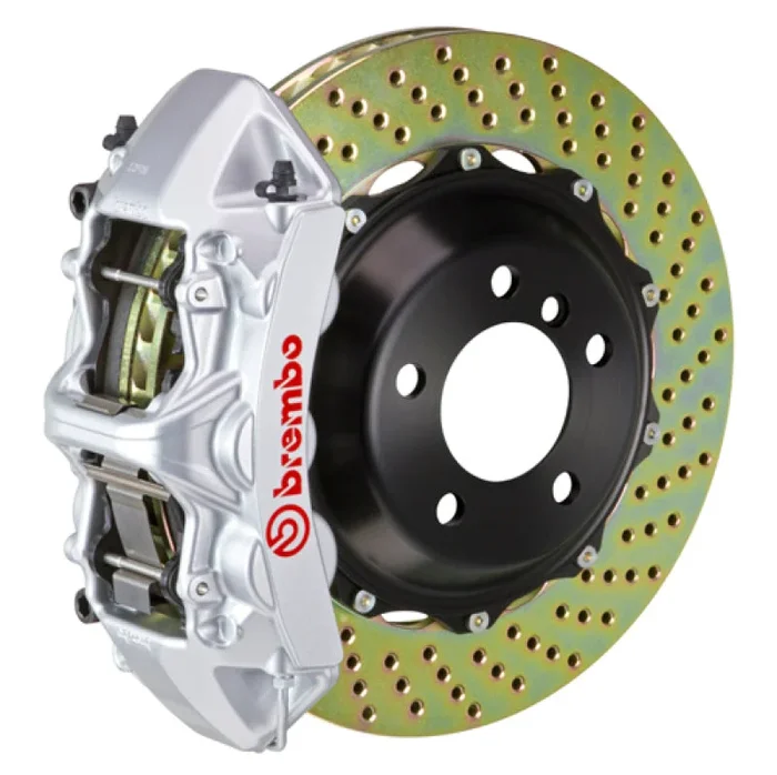 Brembo 12-19 Range Rover Evoque Front GT BBK 6 Piston Cast 380×32 2pc Rotor Drilled-Silver