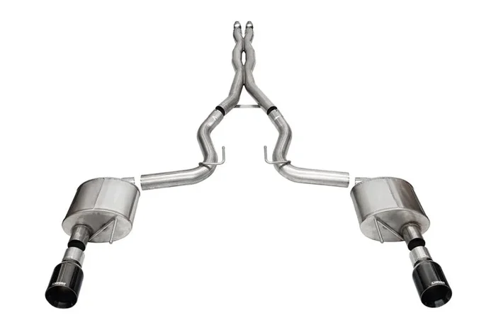 Corsa 24+ Ford MustangGT Xtreme Cat-Back Ex.Sys 3.0in Dual Rear Exit w/4.5in Blk PVD StraightCut Tip