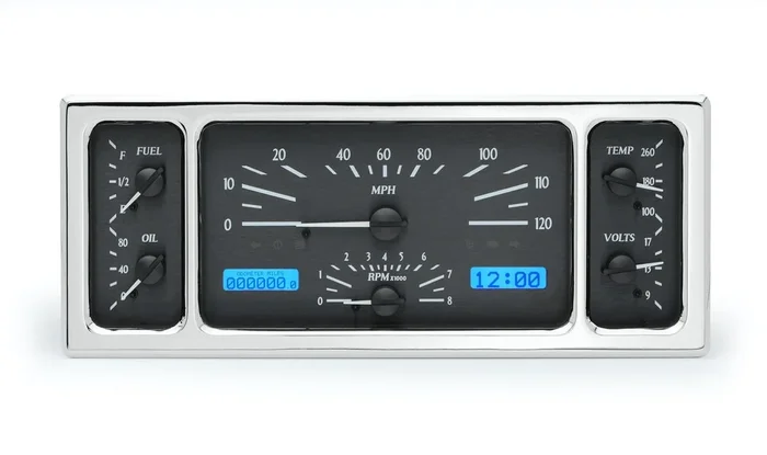 Dakota Digital 1935-36, 1939 Ford Car VHX System, Black Alloy Style Face, Blue Display