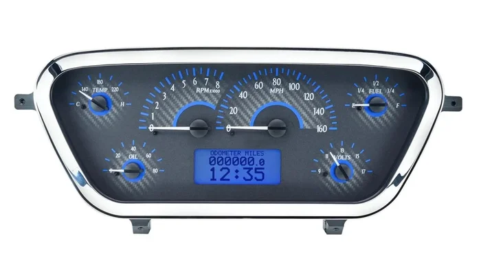 Dakota Digital 1953-55 Ford F100 VHX System, Carbon Fiber Style Face, Blue Display