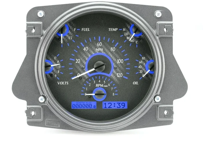 Dakota Digital 1966-77 Ford Bronco VHX System, Carbon Fiber Style Face, Blue Display