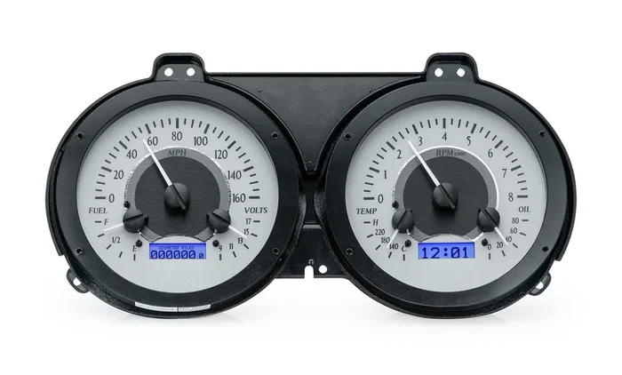 Dakota Digital 1967-68 Chevy Camaro/Firebird VHX System, Silver Alloy Style Face, Blue Display