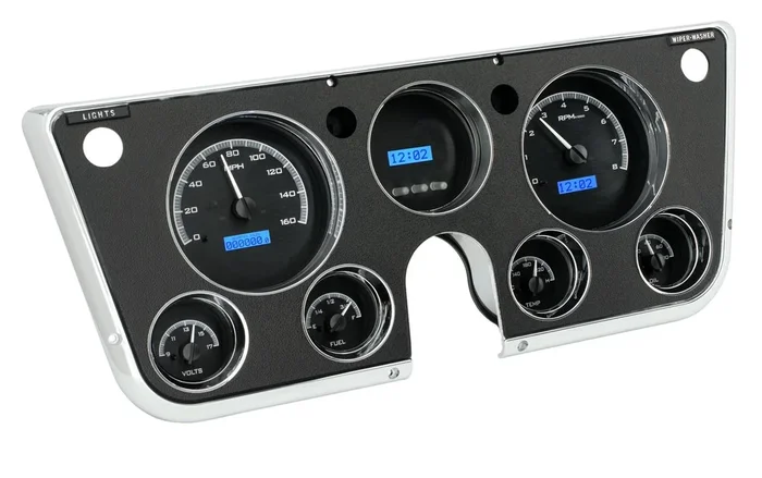 Dakota Digital 1967-72 Chevy Truck VHX System, Black Alloy Style Face, Blue Display