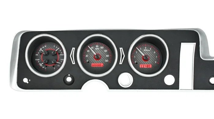 Dakota Digital 1968 Pontiac GTO VHX System, Carbon Fiber Style Face, Red Display