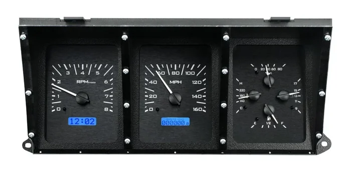 Dakota Digital 1973-79 Ford Pickup VHX System, Black Alloy Style Face, Blue Display