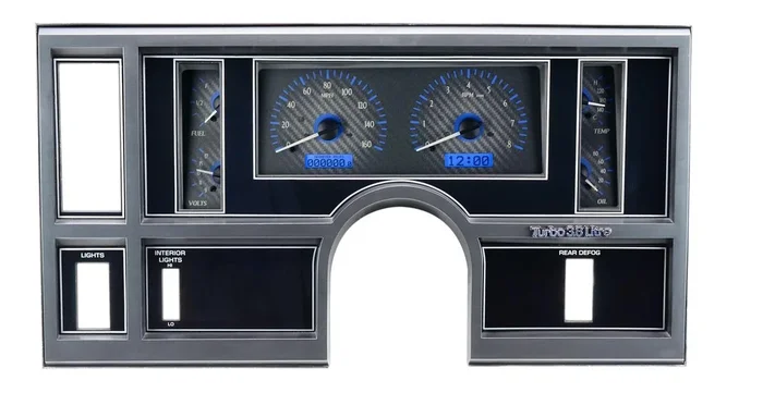 Dakota Digital 1984-87 Buick Regal VHX System, Carbon Fiber Style Face, Blue Display