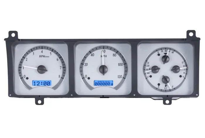 Dakota Digital 1986-91 Jeep Wagoneer/J-Trucks VHX System, Silver Alloy Style Face, Blue Display