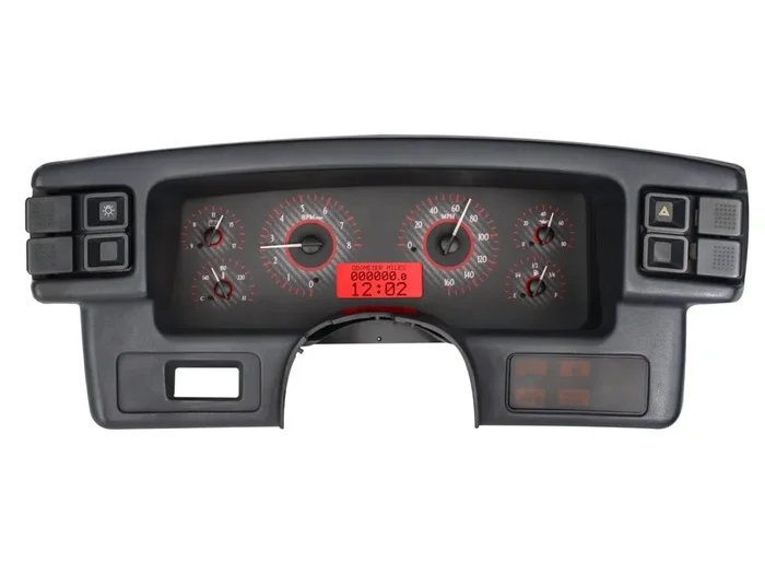 Dakota Digital 1987-89 Ford Mustang VHX System, Carbon Fiber Style Face, Red Display