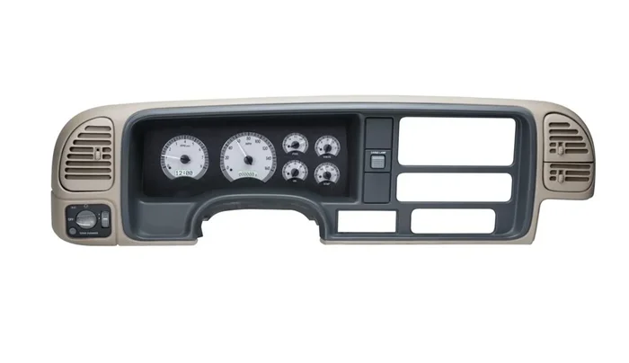 Dakota Digital 1995-98 Chevy Pickup VHX System, Silver Alloy Style Face, White Display
