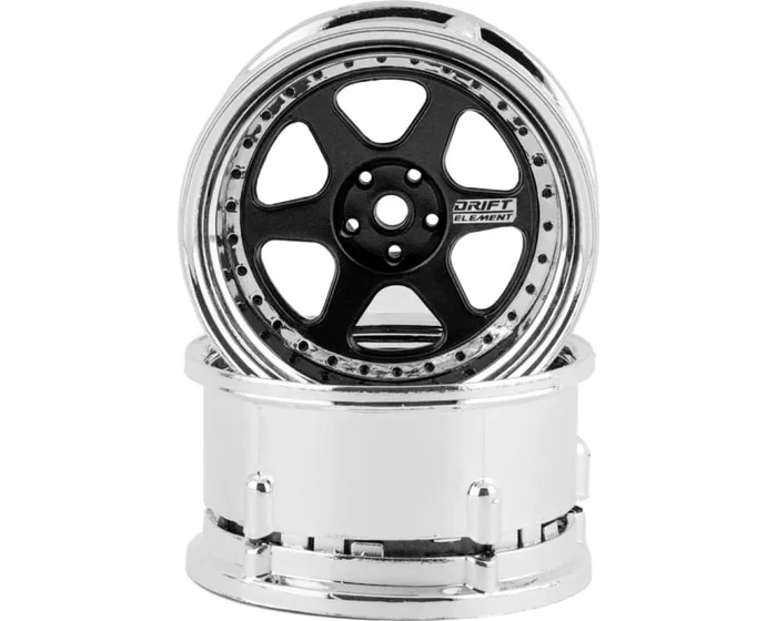 Drift Element 6 Spoke Drift Wheels (Black & Chrome) (2)