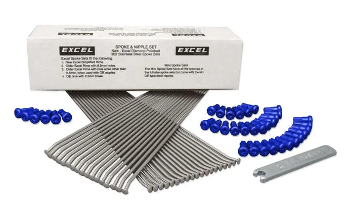 Excel Rear Spoke/Blue Nipple Set (w/ Wrench) – 8 Gauge / 36 Qty – Blue