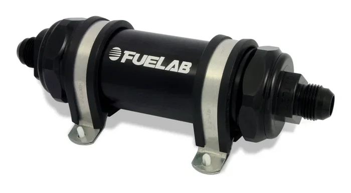 Fuelab 828 In-Line Fuel Filter Long -10AN In/Out 6 Micron Fiberglass – Black