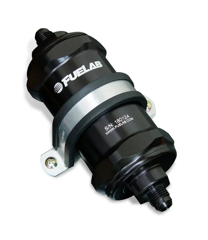 Fuelab 848 In-Line Fuel Filter Standard -6AN In/Out 6 Micron Fiberglass w/Check Valve – Black1.2 lb