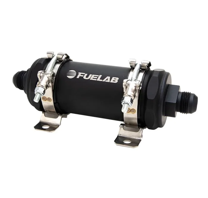 Fuelab PRO Series In-Line Fuel Filter (10gpm) -10AN In/-10AN Out 6 Micron Fiberglass – Matte Black