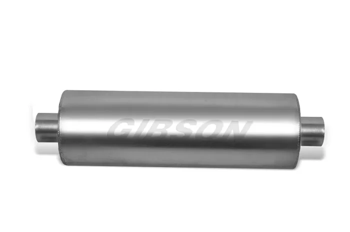 Gibson SFT Superflow Center/Center Round Muffler – 8x24in/3.5in Inlet/3.5in Outlet – Stainless