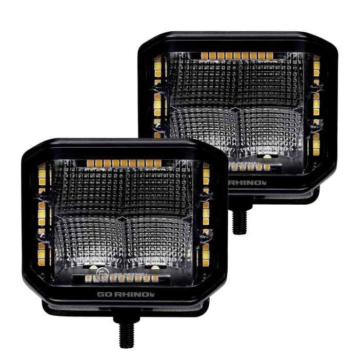 Go Rhino Xplor Blackout Combo Series Cube Sideline LED Flood Lights w/Amber 4×3 – Blk (Pair)