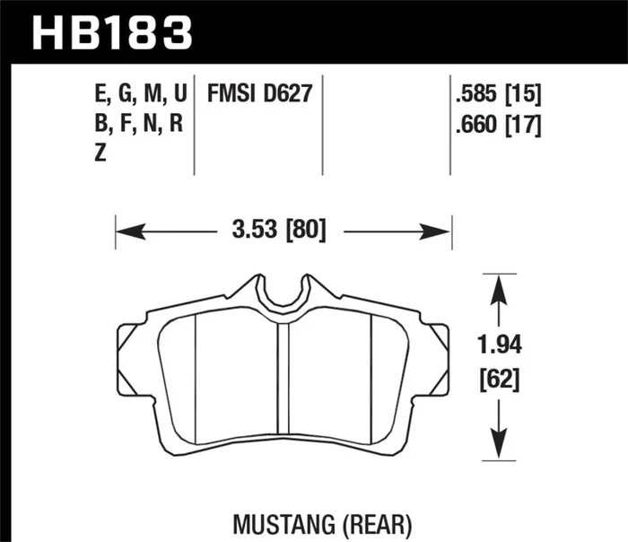 Hawk 01 Ford Mustang Bullitt / 94, 96-99, 01, 03-04 Cobra / 03-04 Mach 1 DTC-60 Race Rear Brake Pads2.1 lb