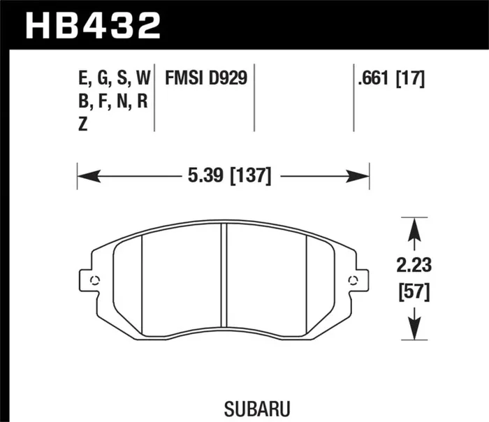 Hawk 03-05 WRX / 08 WRX / 09 Legacy 2.5i NA ONLY D929 HPS Street Front Brake Pads4.5 lb