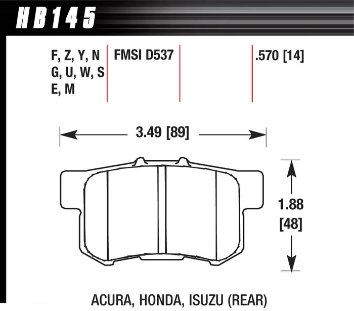 Hawk Brake Street Brake Pads Rear Honda HP Plus