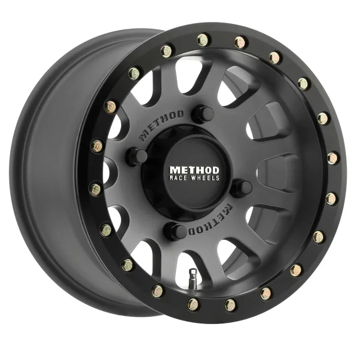 Method MR401 UTV Beadlock 15×7 / 4+3/13mm Offset / 4×136 / 106mm CB Titanium Wheel- Matte Black Ring