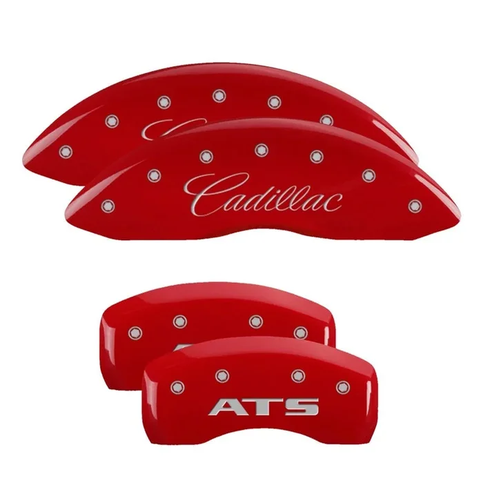 MGP 4 Caliper Covers Engraved Front Cadillac Engraved Rear ATS Red finish silver ch1.9 lb