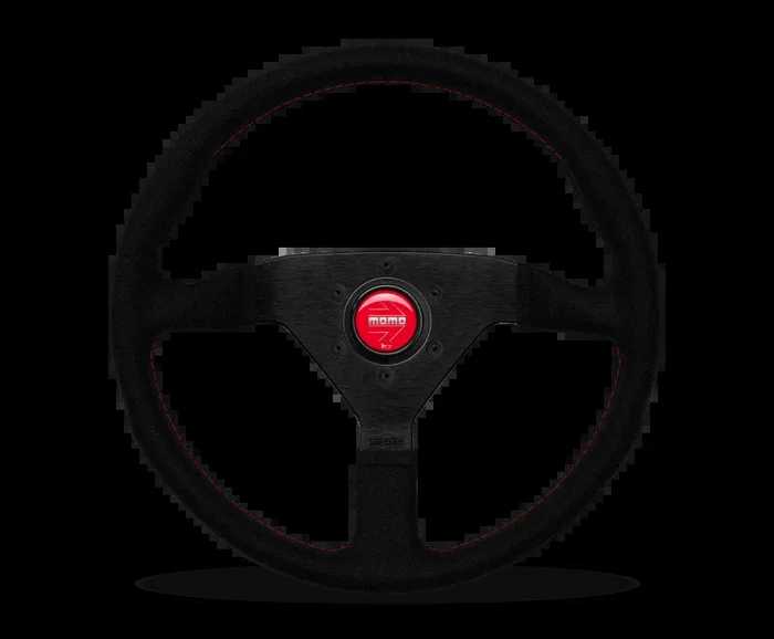 Momo Montecarlo Alcantara Steering Wheel 350 mm – Black/Red Stitch/Black Spokes