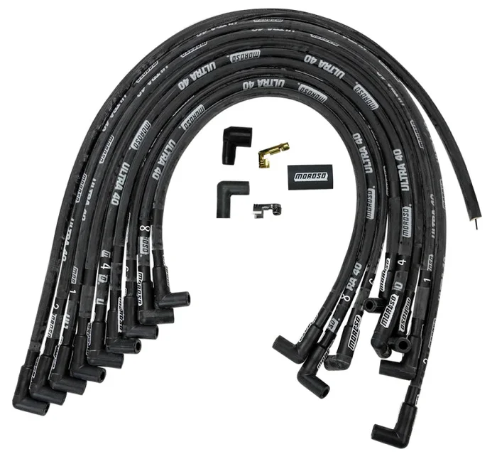 Moroso Chevrolet Big Block Ignition Wire Set – Ultra 40 – Sleeved – HEI – Crab Cap – 90 Degree – Blk