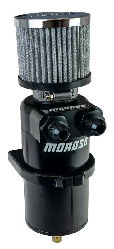 Moroso Dual Inlet -8AN Billet Breather Tank Catch Can – Black