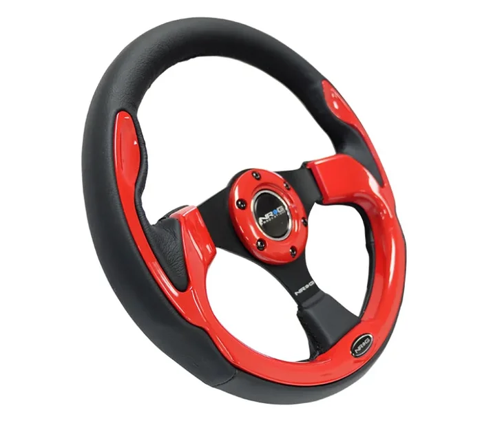 NRG Reinforced Steering Wheel (320mm) Blk w/Red Trim & 5mm 3-Spoke3.6 lb