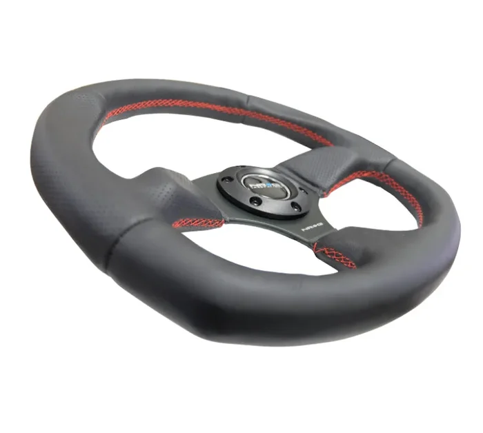 NRG Reinforced Steering Wheel (320mm Horizontal / 330mm Vertical) Leather w/Red Stitching4.0 lb