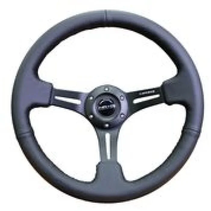 NRG Reinforced Steering Wheel (350mm / 3in. Deep) Black Leather w/ Black Stitching4.2 lb