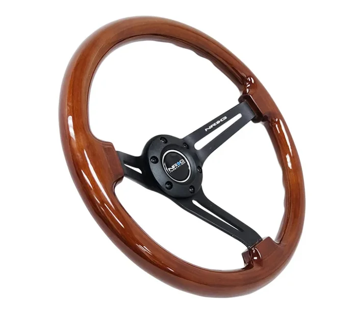 NRG Reinforced Steering Wheel (350mm / 3in. Deep) Brown Wood w/Blk Matte Spoke/Black Center Mark3.5 lb