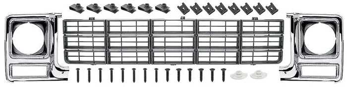 OER 1979-80 Chevrolet Pickup Grill and Round Headlamp Bezel Basic Set – Emblem Delete – Charcoal Gray