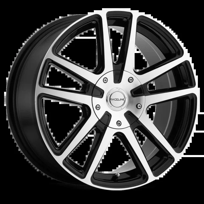 Raceline 145M Encore 15x7in / 5×110/5×115 BP / 40mm Offset / 72.62mm Bore – Black & Machined Wheel