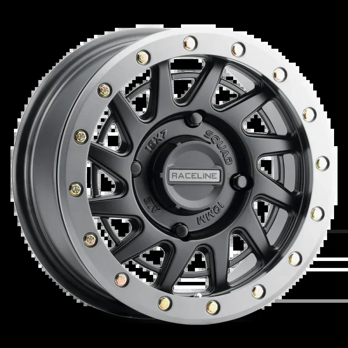 Raceline A12BG Squad 15x7in/4×156 BP/38mm Offset/132.5mm Bore – Black & Gunmetal Ring Beadlock Wheel