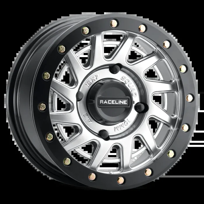 Raceline A12SB Squad 15x7in/4×137 BP/38mm Offset/110.18mm Bore – Silver & Black Ring Beadlock Wheel21.9 lb
