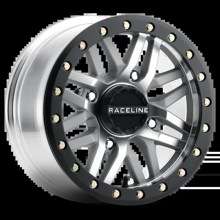Raceline A91MA Ryno 15x7in/4×137 BP/10mm Offset/110.18mm Bore – Machined & Black Ring Beadlock Wheel