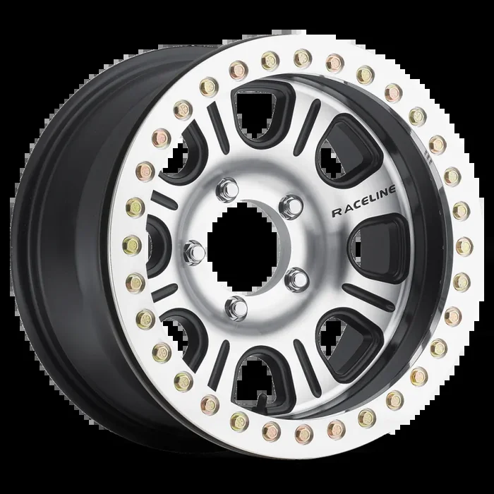 Raceline RT232 Monster 17×8.5in/6×135 BP/0mm Offset/87.1mm Bore – Black & Machined Beadlock Wheel